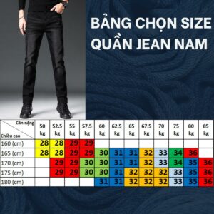 Bảng chọn size quần jean nam